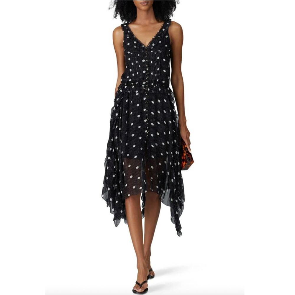The Kooples Black Printed Sleeveless Polka Dot Dress